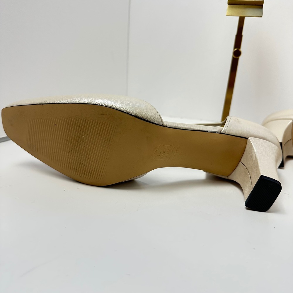 Vintage Ros Hommerson Champagne Pearl Leather T-Strap Block Heel pumps 9.5M - Picture 6 of 8